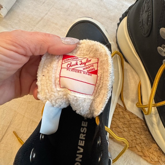 Converse Black and White High-Top Sneakers with Yellow Laces - Picture 5 of 9